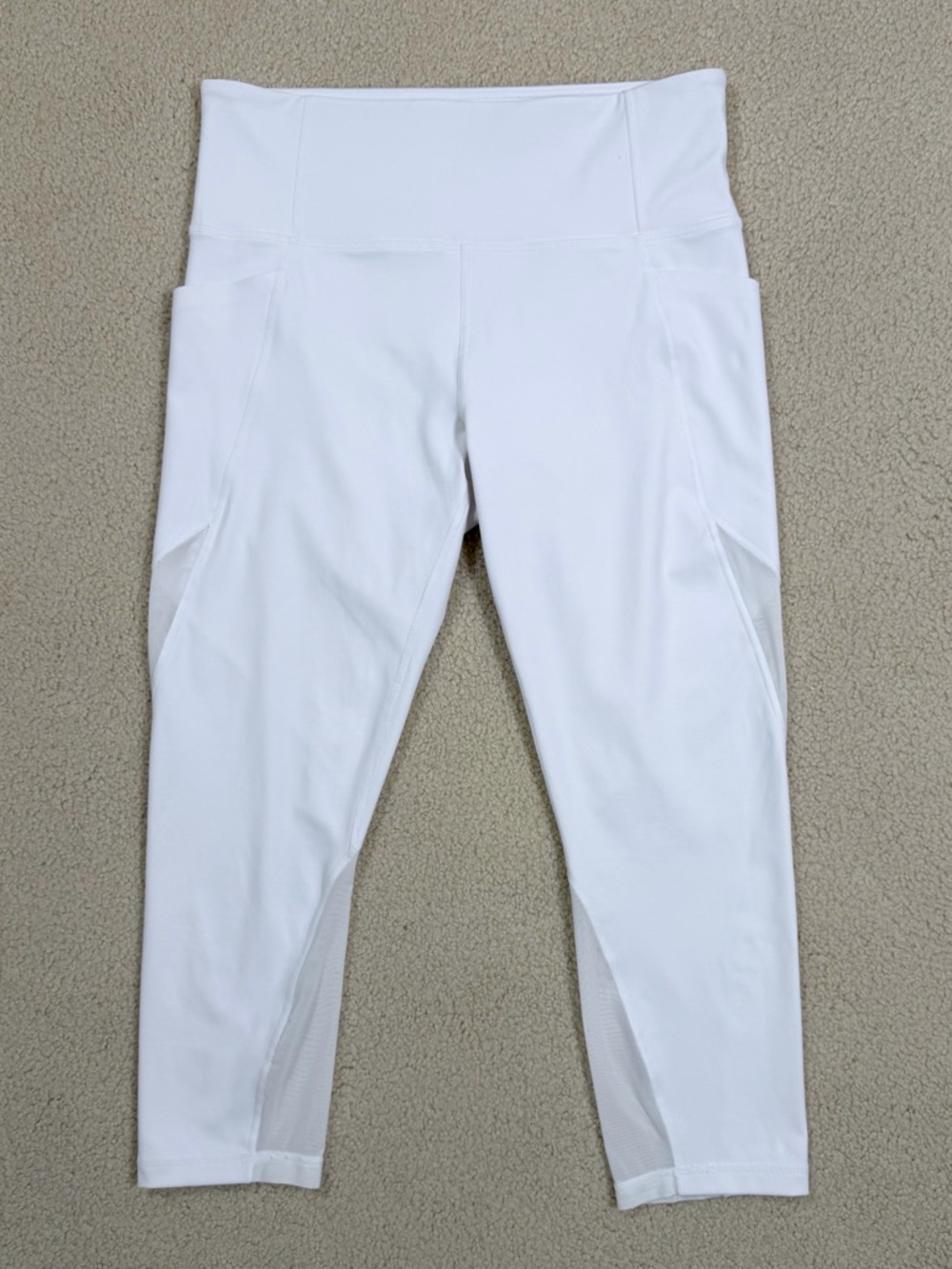 Athleta White Capri Leggings w/ Mesh Detail